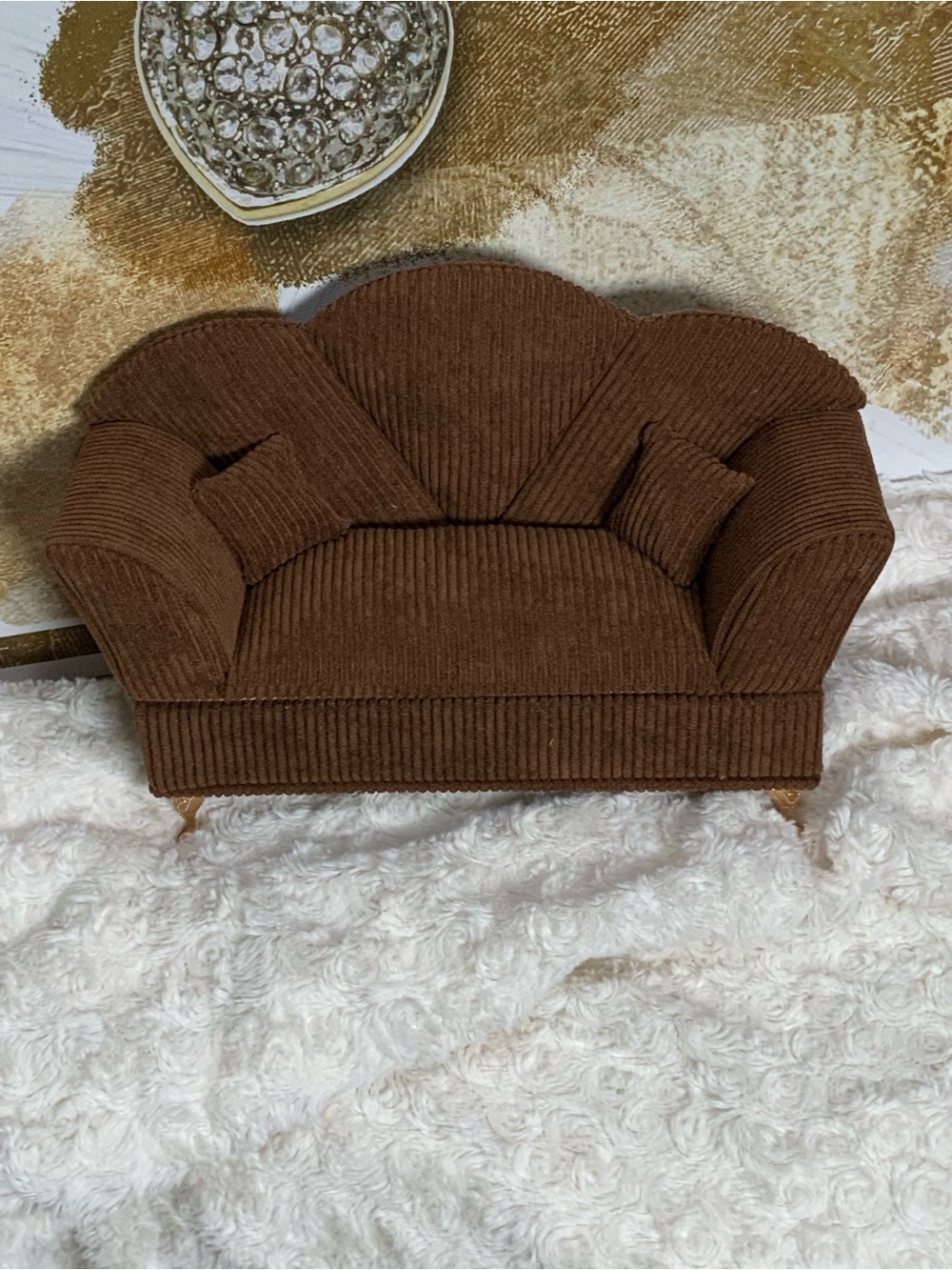 Jewelry box- Classic Brown Corduroy Loveseat Sofa -